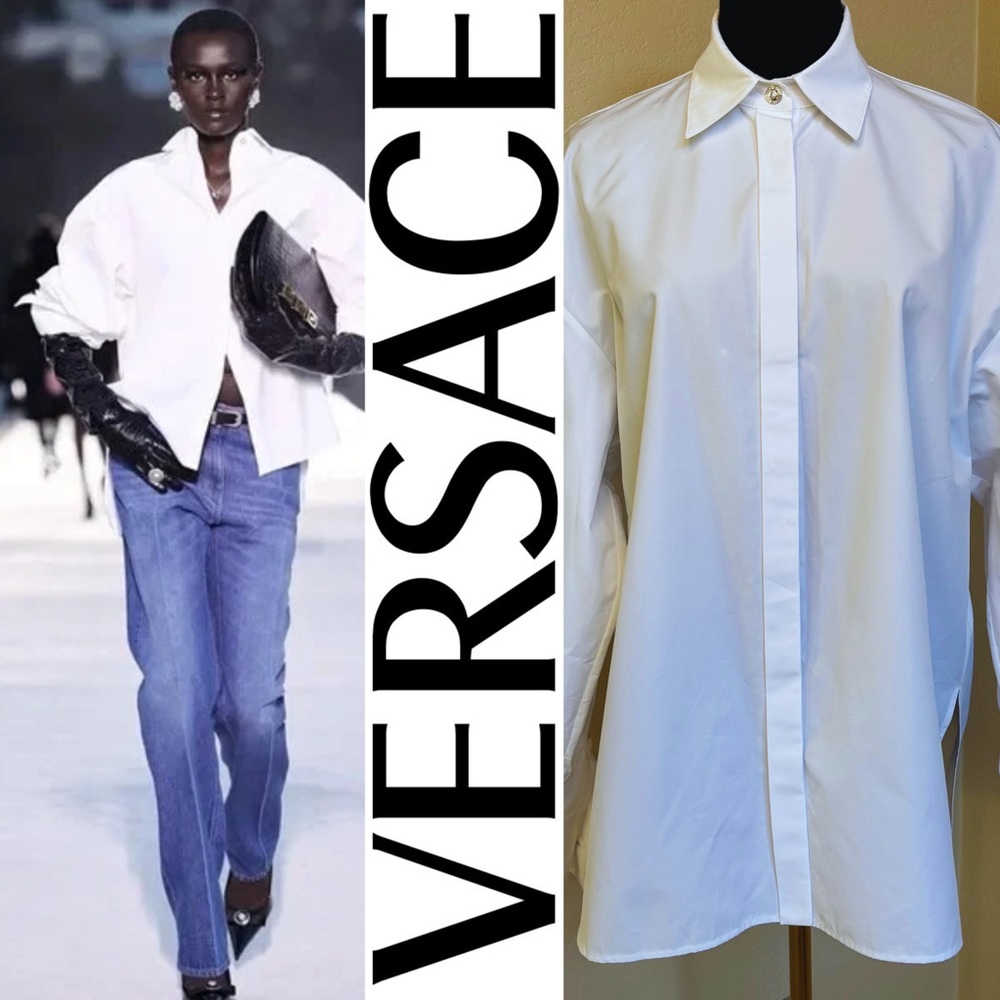 Versace White Cotton Poplin Oversized Button Down Shirt Medusa SS23 IT 38 US Med